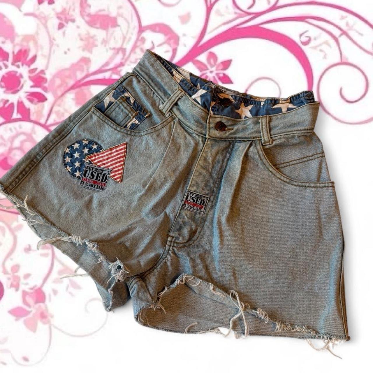Elie Tahari Flag Patch Denim Shorts