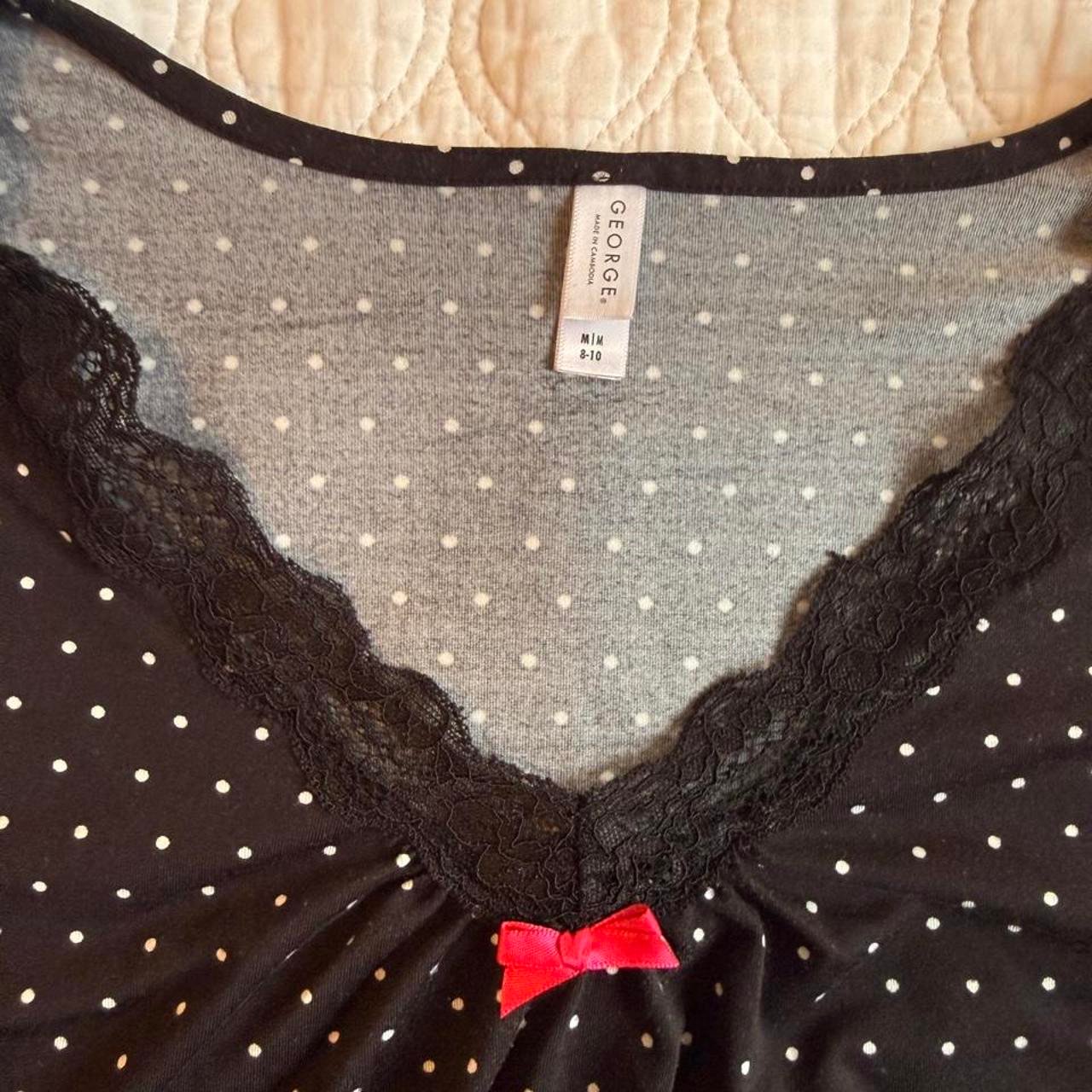 Polka Dot Lace Trim Blouse with Bow