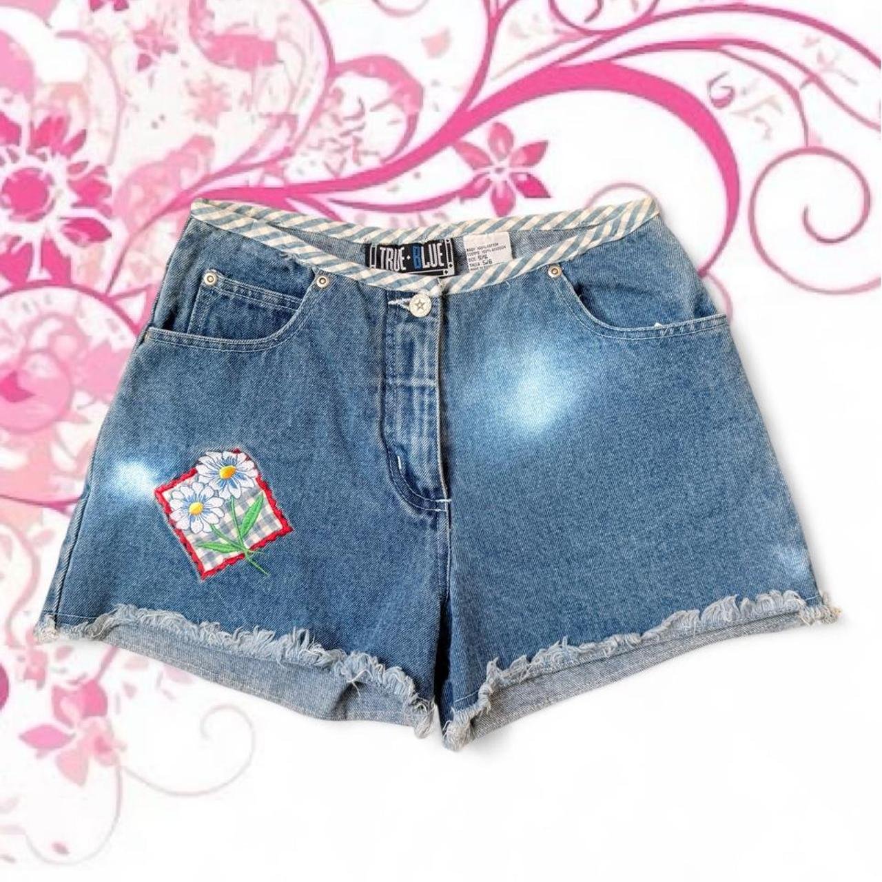 True Blue Daisy Patch Denim Shorts