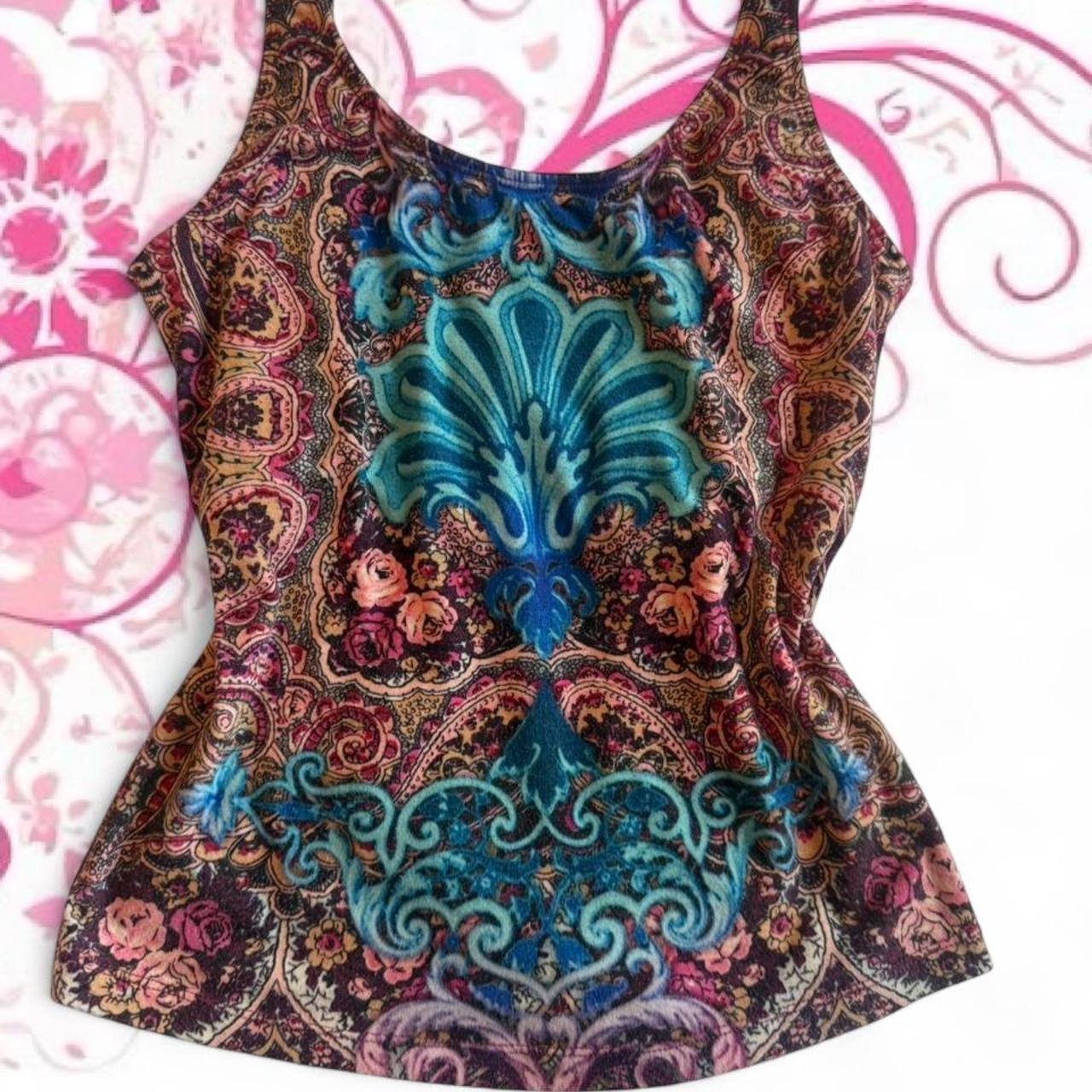 Peacock Print Tank Top with Built-In Bra