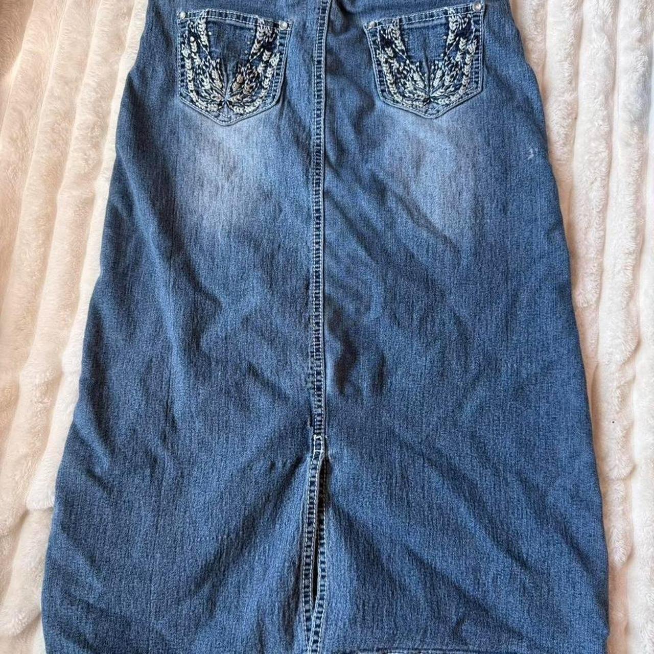Cato Embroidered Denim Maxi Skirt