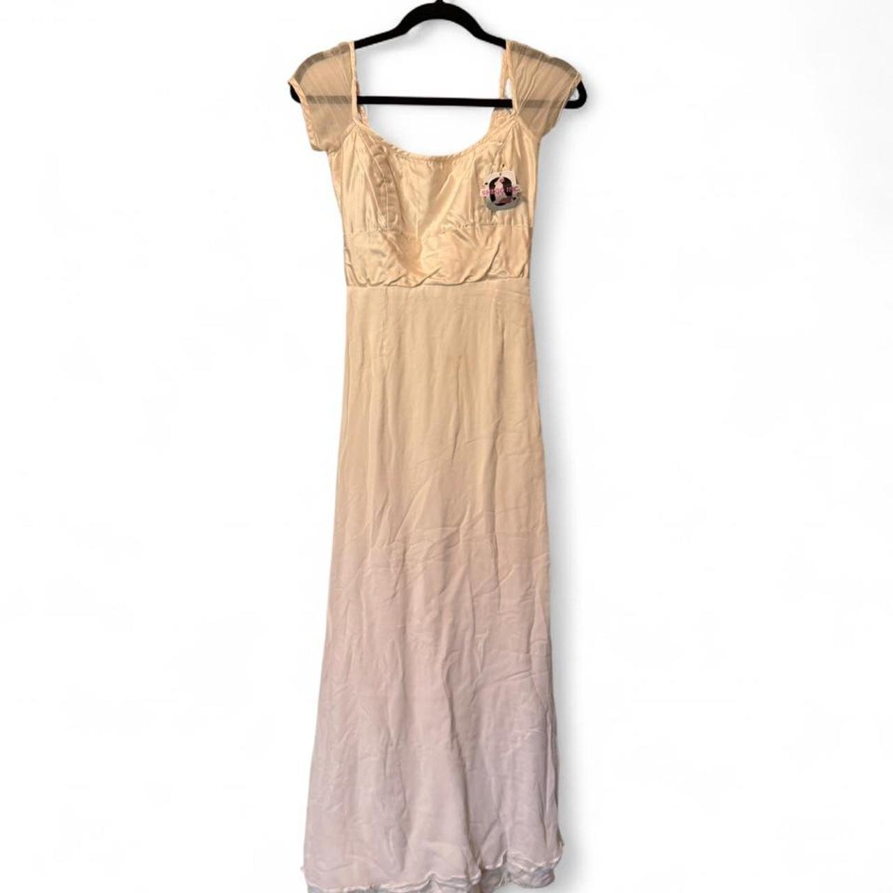 Silk Ruffle Hem Maxi Dress with Train