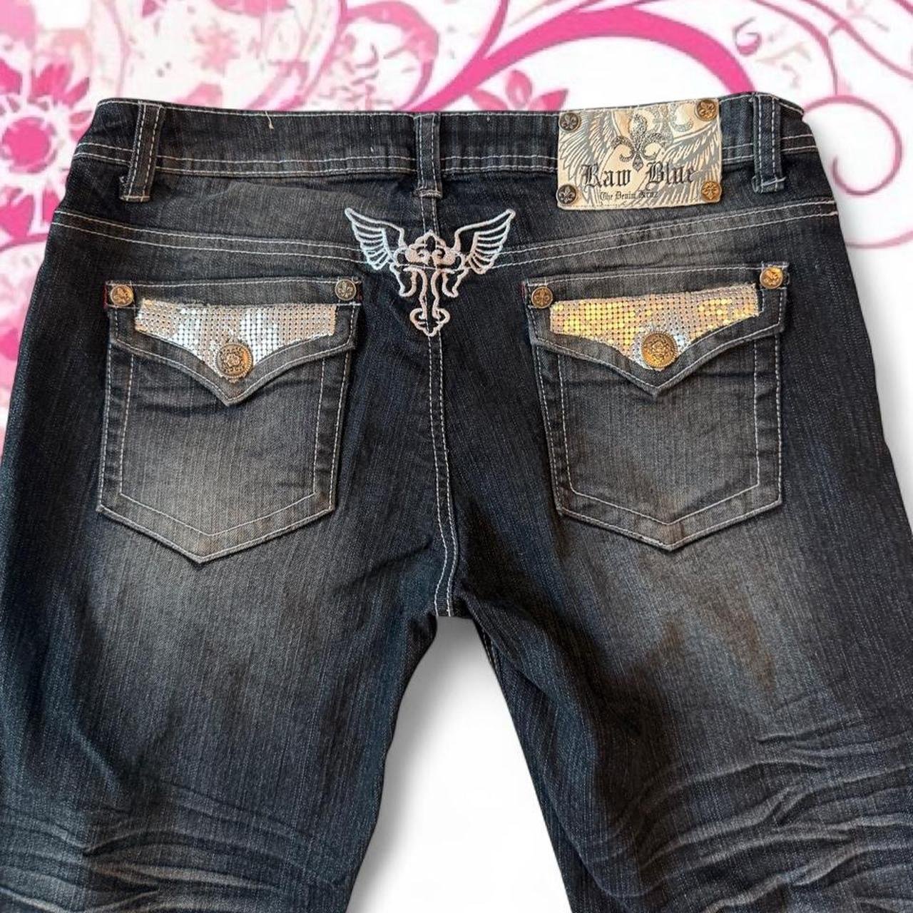 Raw Blue Rhinestone Embroidered Skinny Jeans