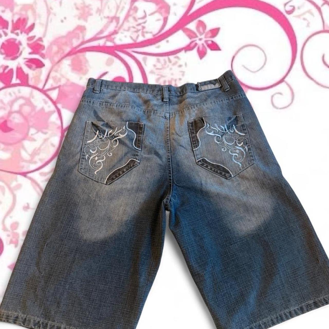 Indigo Embroidered Denim Jorts